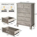 Dresser for Bedroom with 6 Drawers, 45 Tall Grey Chests of Drawers with Storage, Wooden Dresser for Closet for Bedroom, Living Room, Entryway
