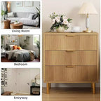 Natural Oak 3 Drawer Dresser for Bedroom, 30 Tall Modern Chest of Drawers with Gold Metal Handles & Anti-Tipping Device, Wooden Dresser Organizer