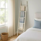 Decorative Vertical Ladder with Towel Rack Design for Blankets - Slim Storage Stand with Hooks for Bedroom or Living Room