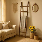 Decorative Vertical Ladder with Towel Rack Design for Blankets - Slim Storage Stand with Hooks for Bedroom or Living Room