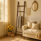 Decorative Vertical Ladder with Towel Rack Design for Blankets - Slim Storage Stand with Hooks for Bedroom or Living Room
