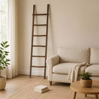 Decorative Vertical Ladder with Towel Rack Design for Blankets - Slim Storage Stand with Hooks for Bedroom or Living Room