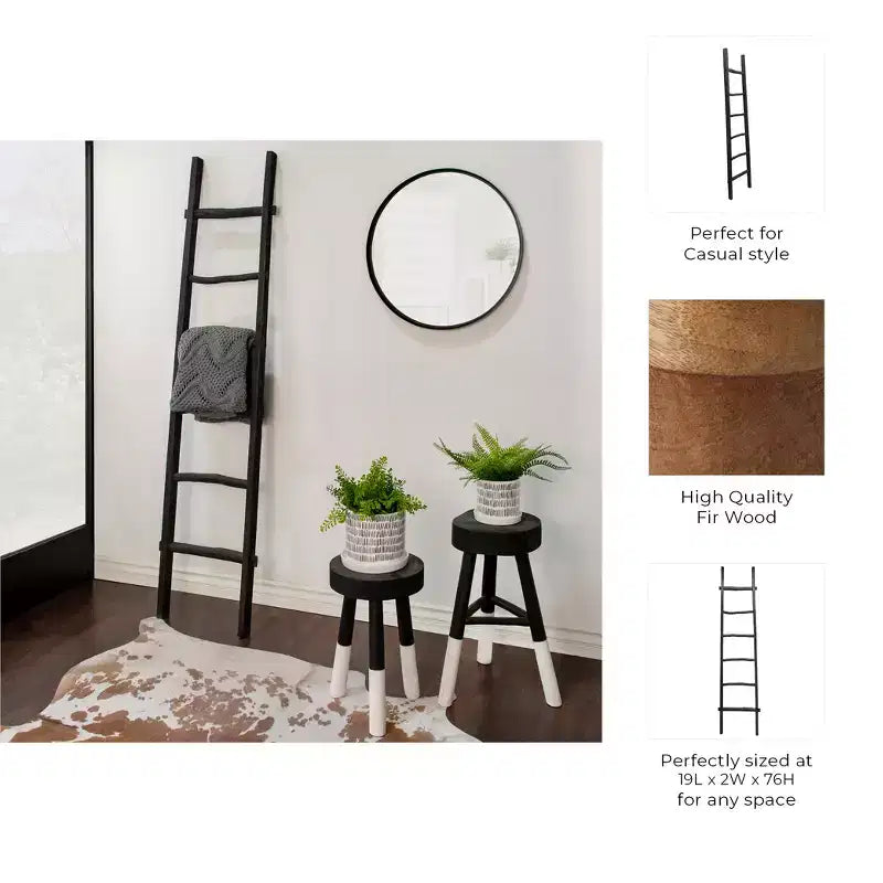 Decorative Vertical Ladder with Towel Rack Design for Blankets - Slim Storage Stand with Hooks for Bedroom or Living Room