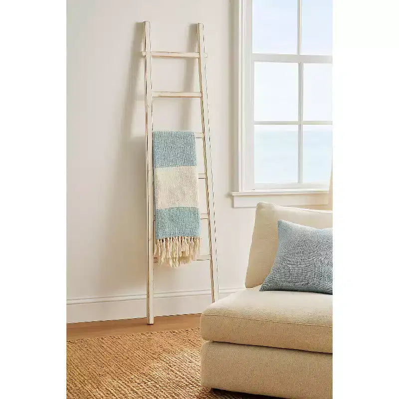 Decorative Vertical Ladder with Towel Rack Design for Blankets - Slim Storage Stand with Hooks for Bedroom or Living Room