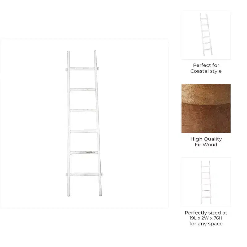 Decorative Vertical Ladder with Towel Rack Design for Blankets - Slim Storage Stand with Hooks for Bedroom or Living Room