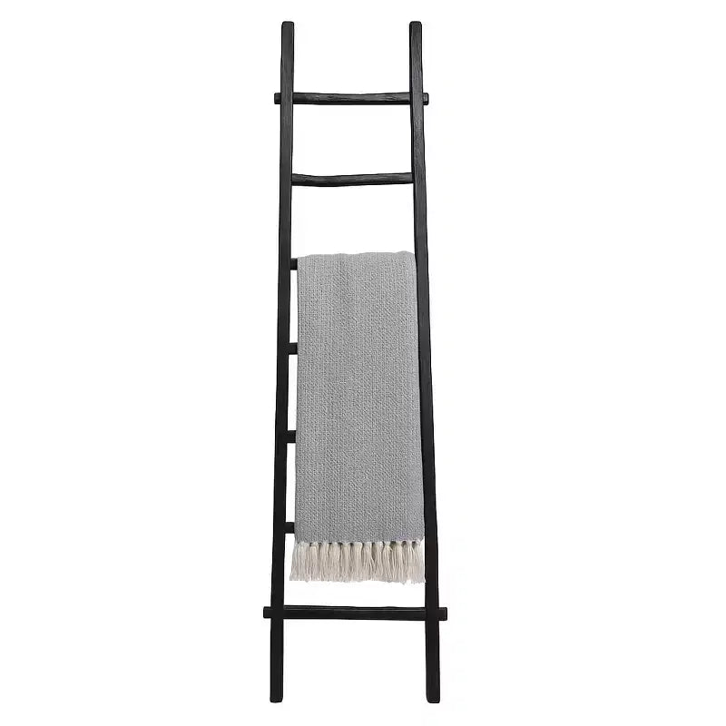Decorative Vertical Ladder with Towel Rack Design for Blankets - Slim Storage Stand with Hooks for Bedroom or Living Room
