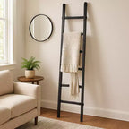 Decorative Vertical Ladder with Towel Rack Design for Blankets - Slim Storage Stand with Hooks for Bedroom or Living Room