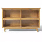 Emerson Mid-Century Modern Wood Storage Cabinet with 4 Glass Doors