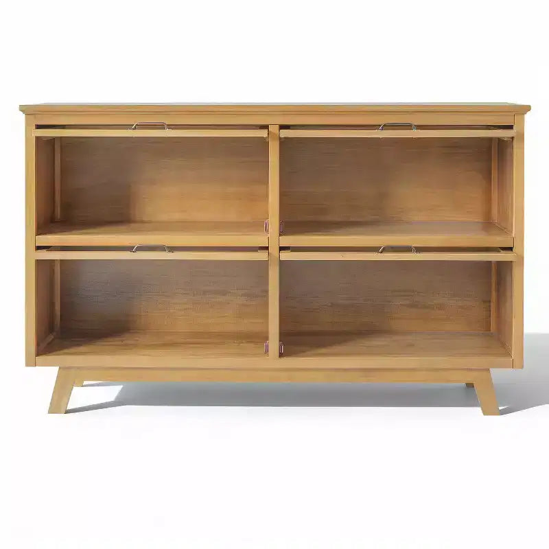 Emerson Mid-Century Modern Wood Storage Cabinet with 4 Glass Doors