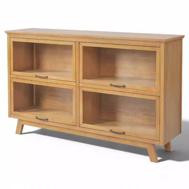 Emerson Mid-Century Modern Wood Storage Cabinet with 4 Glass Doors