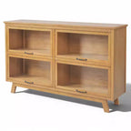 Emerson Mid-Century Modern Wood Storage Cabinet with 4 Glass Doors