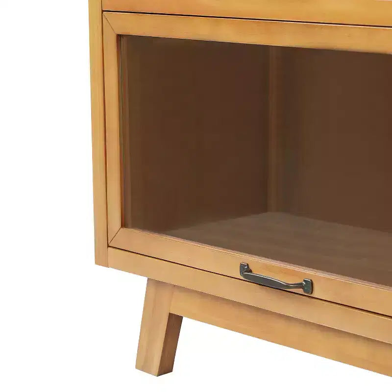 Emerson Mid-Century Modern Wood Storage Cabinet with 4 Glass Doors