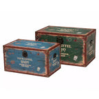 2pc Sabeen Faux Leather and Wood Storage Trunk Set Green/Blue