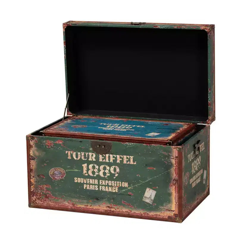2pc Sabeen Faux Leather and Wood Storage Trunk Set Green/Blue