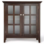 35" Normandy Low Storage Cabinet Brunette Brown: Transitional Style, Glass Doors, Adjustable Shelves