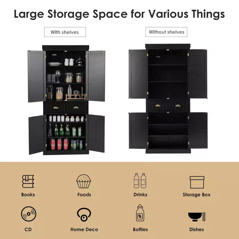 Kitchen Cabinet Pantry Cupboard Freestanding with Shelves Espresso/Black/Grey