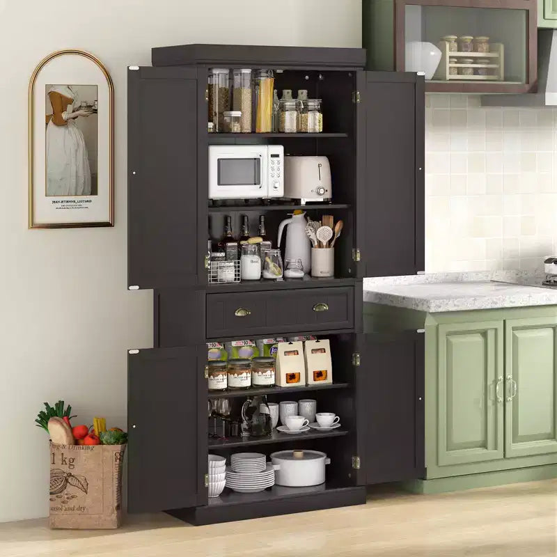 Kitchen Cabinet Pantry Cupboard Freestanding with Shelves Espresso/Black/Grey