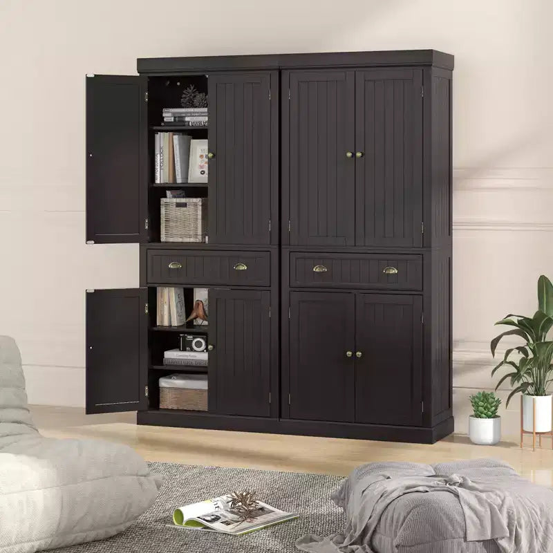 Kitchen Cabinet Pantry Cupboard Freestanding with Shelves Espresso/Black/Grey