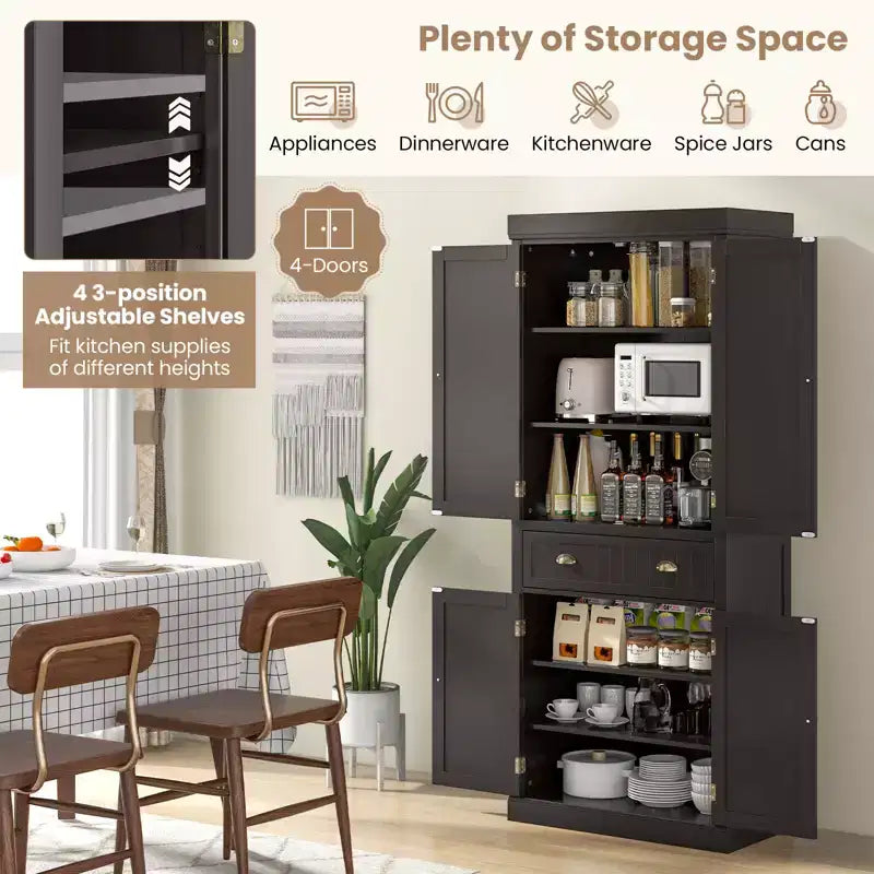 Kitchen Cabinet Pantry Cupboard Freestanding with Shelves Espresso/Black/Grey