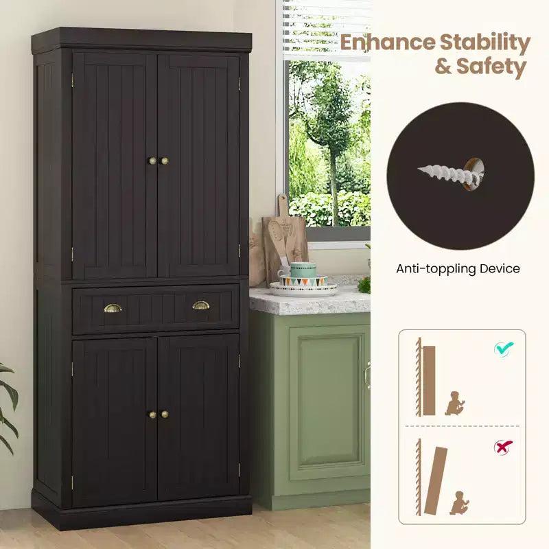 Kitchen Cabinet Pantry Cupboard Freestanding with Shelves Espresso/Black/Grey