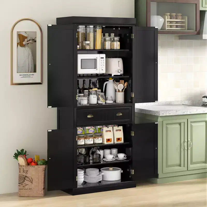 Kitchen Cabinet Pantry Cupboard Freestanding with Shelves Espresso/Black/Grey