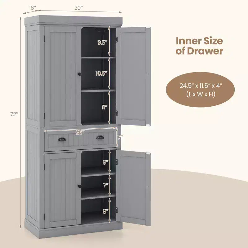 Kitchen Cabinet Pantry Cupboard Freestanding with Shelves Espresso/Black/Grey