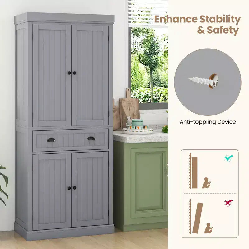 Kitchen Cabinet Pantry Cupboard Freestanding with Shelves Espresso/Black/Grey