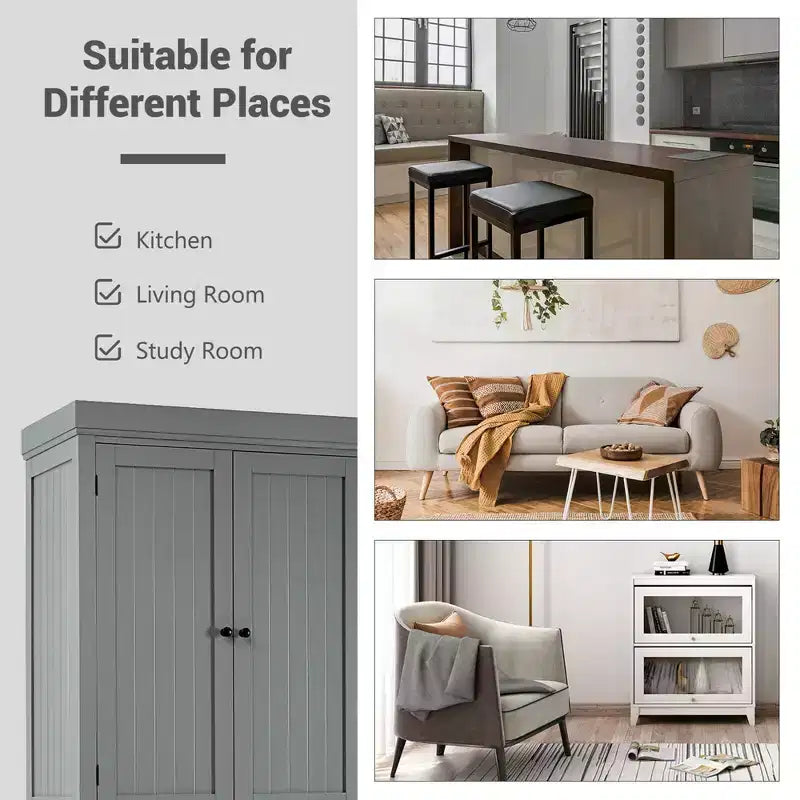 Kitchen Cabinet Pantry Cupboard Freestanding with Shelves Espresso/Black/Grey