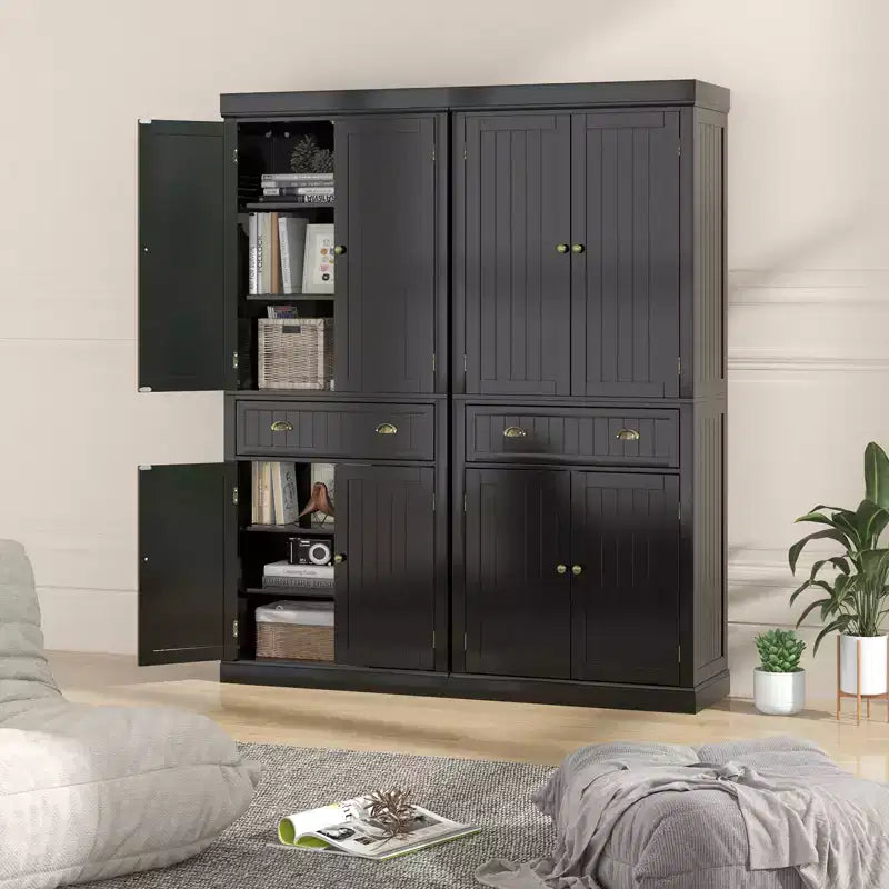 Kitchen Cabinet Pantry Cupboard Freestanding with Shelves Espresso/Black/Grey