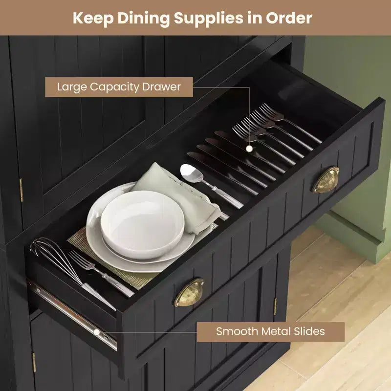 Kitchen Cabinet Pantry Cupboard Freestanding with Shelves Espresso/Black/Grey