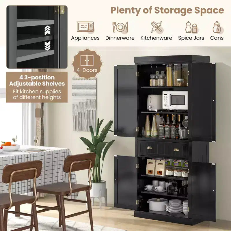 Kitchen Cabinet Pantry Cupboard Freestanding with Shelves Espresso/Black/Grey