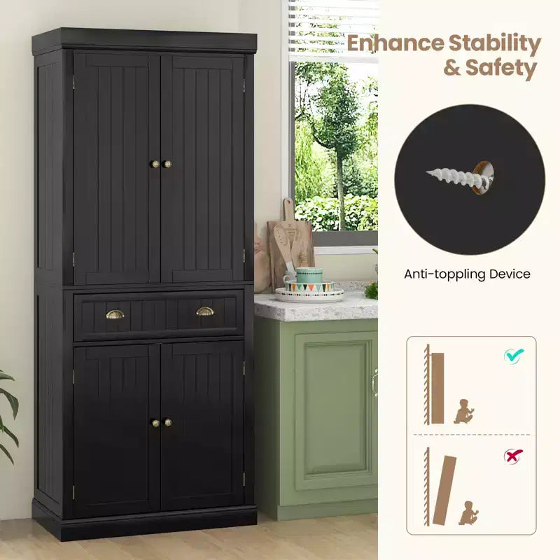 Kitchen Cabinet Pantry Cupboard Freestanding with Shelves Espresso/Black/Grey