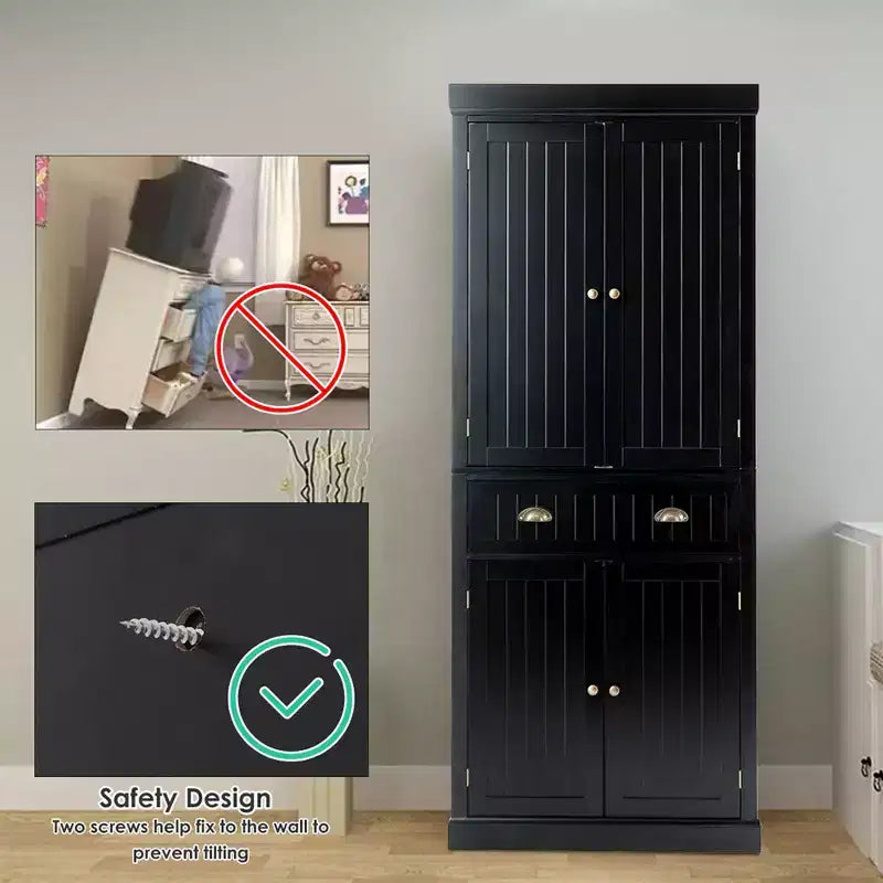 Kitchen Cabinet Pantry Cupboard Freestanding with Shelves Espresso/Black/Grey