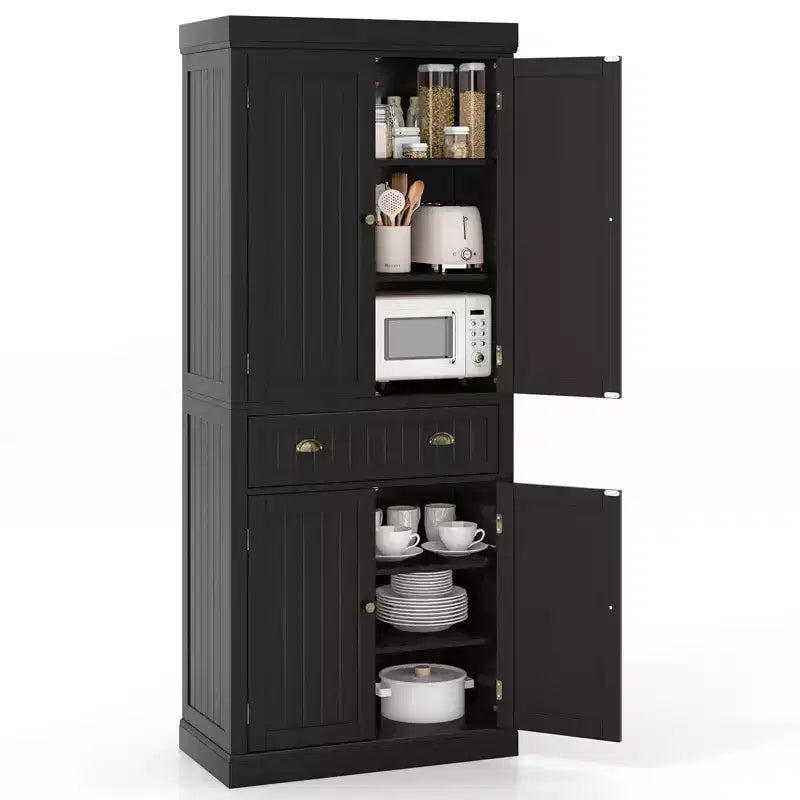 Kitchen Cabinet Pantry Cupboard Freestanding with Shelves Espresso/Black/Grey