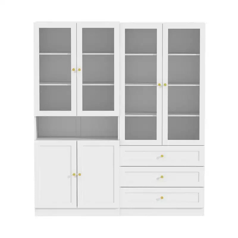 Combo Glass Doors Display Cabinet Bookshelf Organizer Pantry
