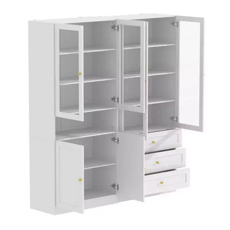 Combo Glass Doors Display Cabinet Bookshelf Organizer Pantry