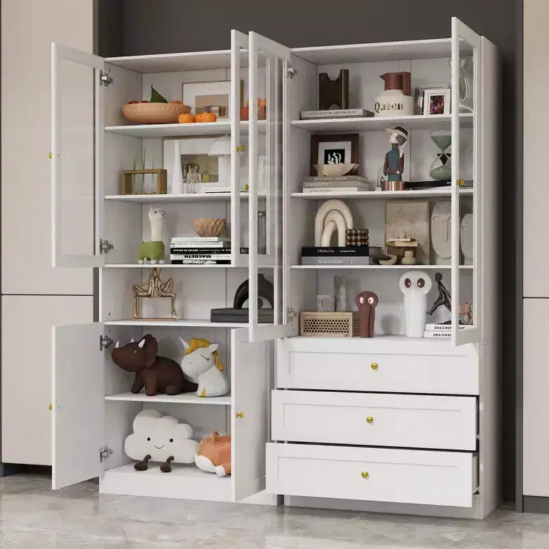 Combo Glass Doors Display Cabinet Bookshelf Organizer Pantry