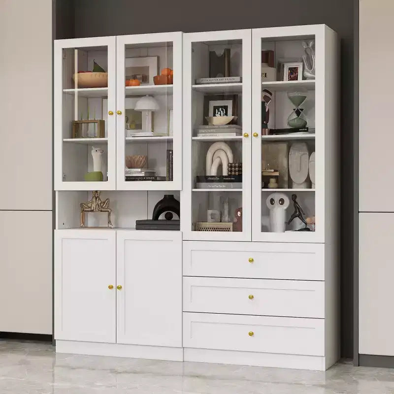 Combo Glass Doors Display Cabinet Bookshelf Organizer Pantry
